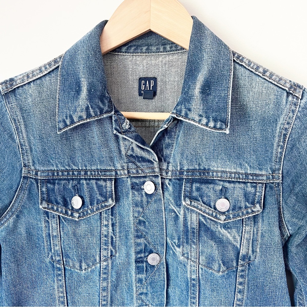 GAP Icon Denim Jean Trucker Jacket Medium Saddle Blue Wash XS - Picture 5 of 11
